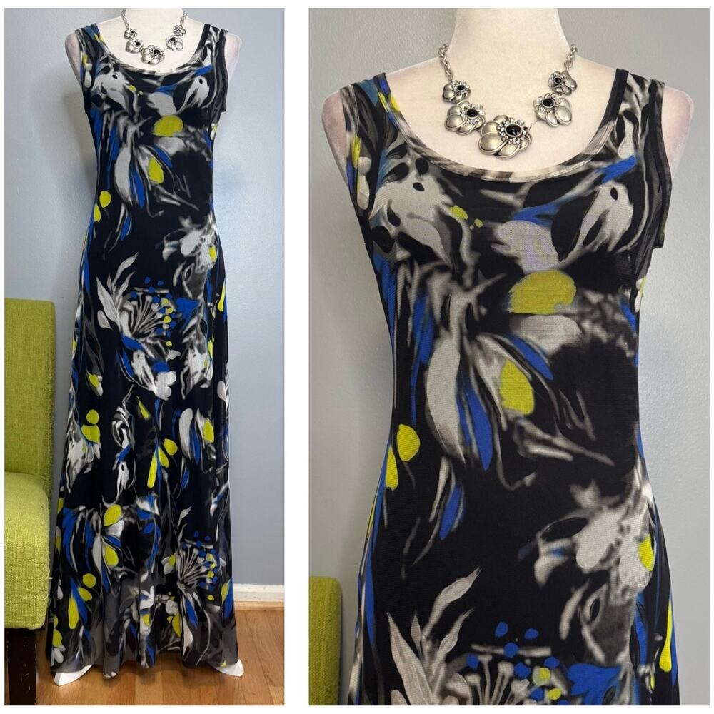 FUZZI Stretch Mesh Sleeveless Maxi Dress Blue Black Green